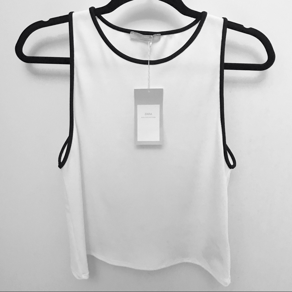 NWT Zara Ribbed White Tank Top with Black Trim